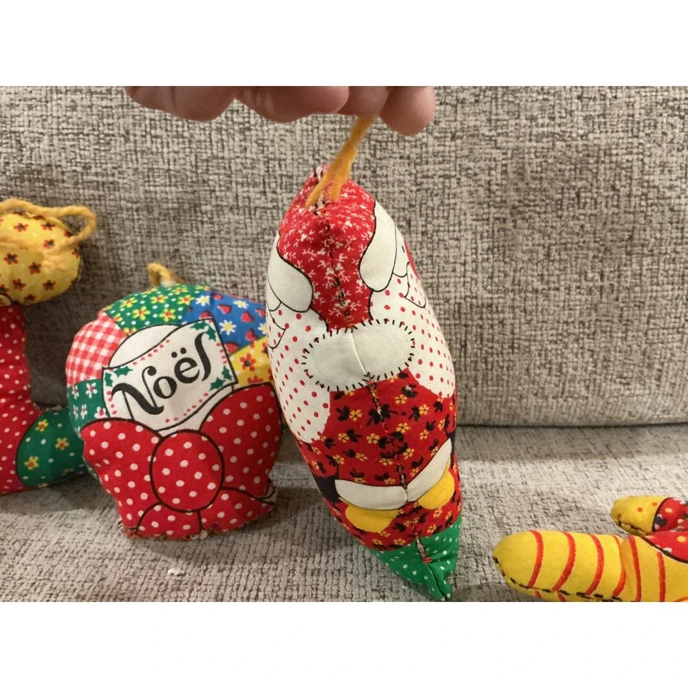 Vintage Christmas Fabric Plush Ornaments Lot 5 Santa Nutcracker Gingerbread Noel